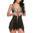 thumbnail image 1 of Avidlove Women Lace Babydoll Lingerie Front Closure V Neck Nightwear Chemise Nightie Black L, 1 of 2