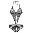 thumbnail image 1 of Avidlove Women Lace Lingerie Deep V One Piece Mini Bodysuit Underwear Black, 1 of 4