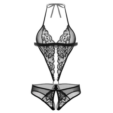 Avidlove Women Lace Lingerie Deep V One Piece Mini Bodysuit UnderwearBlack