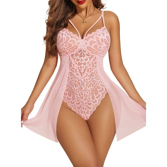 Avidlove Women Lingerie Bodysuit Lace Floral Snap Crotch Chemise Nighty Nightwear