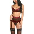 thumbnail image 1 of Avidlove Women Lingerie Set with Garter Bra and Panty Set 3 Piece Lace Underwired Lingerie Red, M, 1 of 3