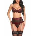 thumbnail image 1 of Avidlove Women Lingerie Set with Garter Bra and Panty Set 3 Piece Lace Underwired Lingerie Wine Red, S, 1 of 2
