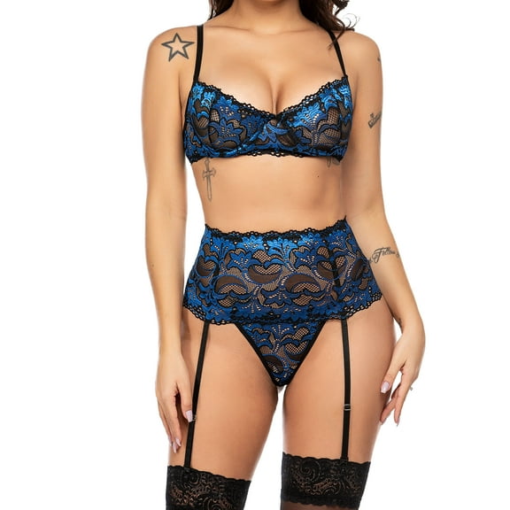 Avidlove Women Lingerie Set with Garter Bra and Panty Set 3 Piece Lace Underwired Lingerie
