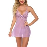 AVIDLOVE Women Lingerie Sexy Lace Dress Chemise Bridal Lingerie Sleepwear (PurpleL)