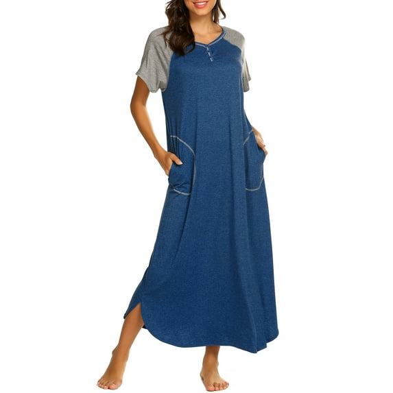 Avidlove Women Long Nightgown Full Length Sleep Shirt Sleepwear Short Sleeve Loungewear with Pockets