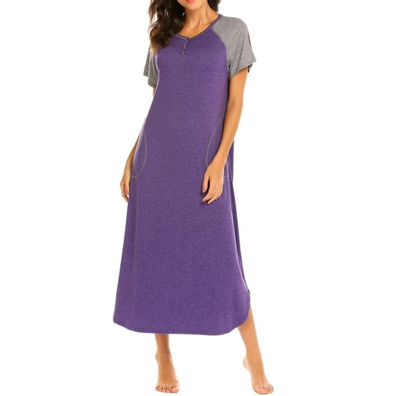 Avidlove Women Long Nightgown Full Length Sleep Shirt Sleepwear Short Sleeve Loungewear with Pockets