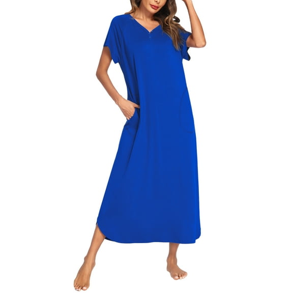 Avidlove Women Long Nightgown Full Length Sleep Shirt Sleepwear Short Sleeve Loungewear with Pockets
