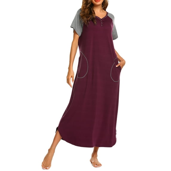 Avidlove Women Long Nightgown Full Length Sleep Shirt Sleepwear Short Sleeve Loungewear with Pockets
