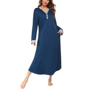 KISSGAL Women Long Nightgown V Nek Nightshirt Sleepwear Full Length Sleepshirt with Pockets Long Sleeve Sleep Dress
