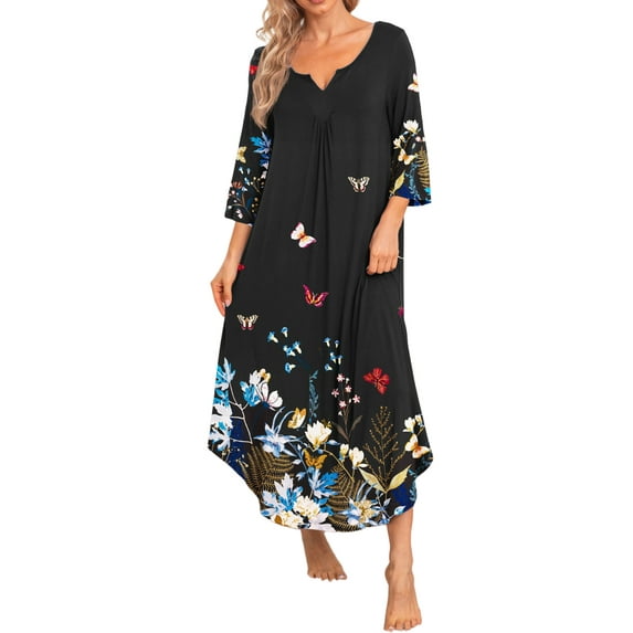 Avidlove Women Long Nightgowns 3/4 Sleeves Sleepshirt Comfy Full Lenth Sleepwear