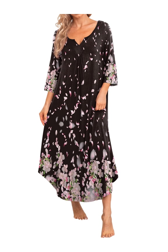 Women Long Nightgowns Plus Size 3/4 Sleeves Sleepshirt Comfy Full Lenth Sleepwear