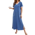thumbnail image 1 of Avidlove Women Long Nightgowns Short Sleeve Full Length Nightshirt Side Split Nightdress Sleepwear with Pockets, 1 of 6