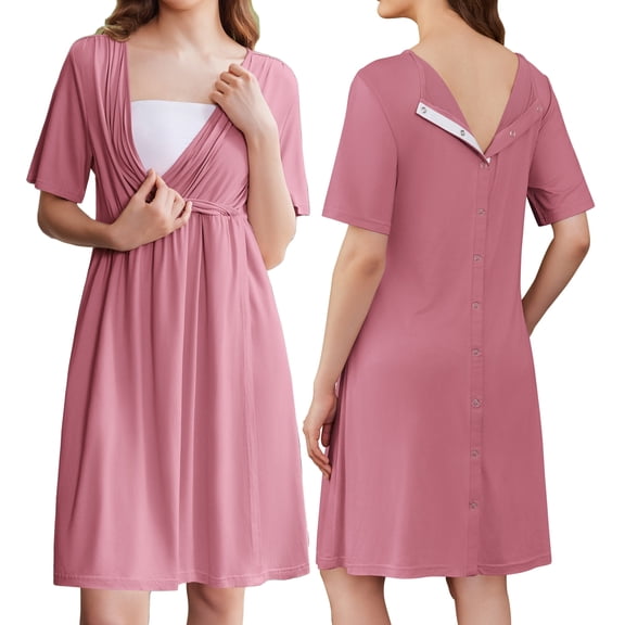 Avidlove Women Maternity Nursing Nightgown with Button Short Sleeve Nursing Dress for Breastfeeding Labor and Delivery Gown for Hospital S-XXL