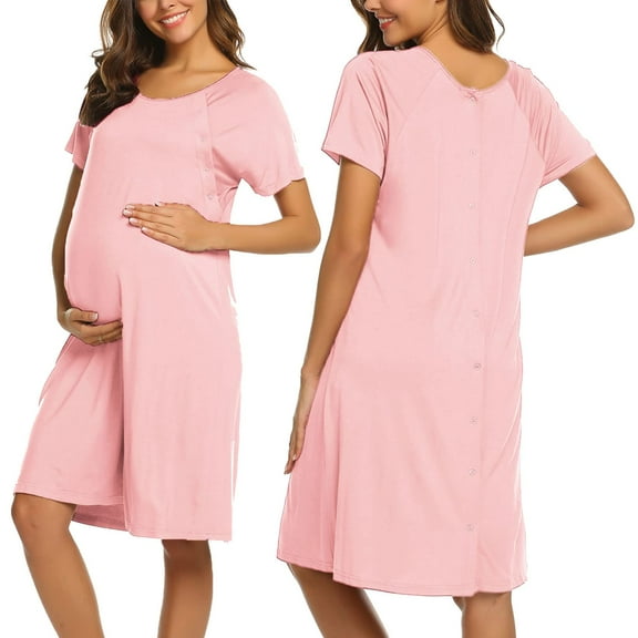 Avidlove Women Maternity Nursing Nightgown with Button Short Sleeve Nursing Dress for Breastfeeding Labor and Delivery Gown for Hospital S-XXL