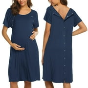 KISSGAL Women Maternity Nursing Nightgown with Button Short Sleeve Nursing Dress for Breastfeeding Labor and Delivery Gown for Hospital S-XXL
