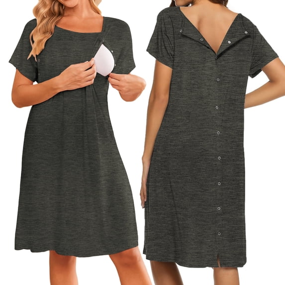 Avidlove Women Maternity Nursing Nightgown with Button Short Sleeve Nursing Dress for Breastfeeding Labor and Delivery Gown for Hospital S-XXL