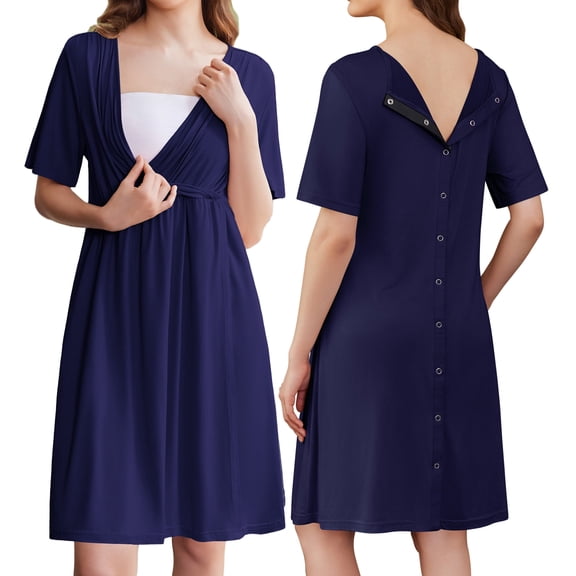 Avidlove Women Maternity Nursing Nightgown with Button Short Sleeve Nursing Dress for Breastfeeding Labor and Delivery Gown for Hospital S-XXL