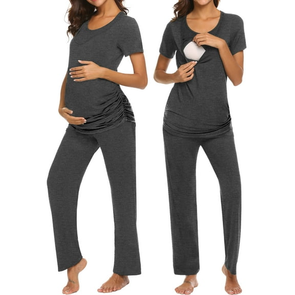 Avidlove Women Maternity Nursing Pajama Set Breastfeeding Sleepwear Short Sleeve Top and Long Pants Postpartum Pjs