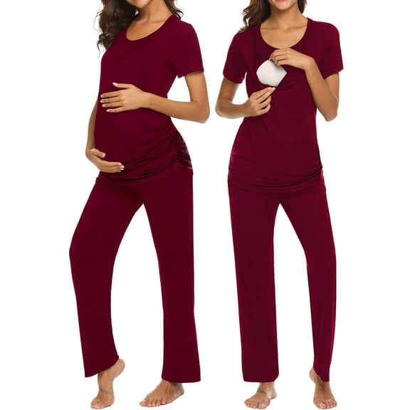 Avidlove Women Maternity Nursing Pajama Set Breastfeeding Sleepwear Short Sleeve Top and Long Pants Postpartum Pjs