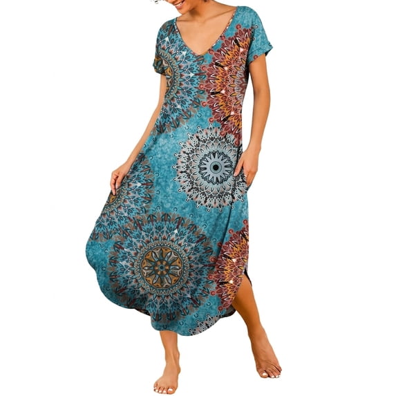 Avidlove Women Nightgown Long Nightshirts Short Sleeve Soft Sleepwear Side Split V Neck Nightdress with Pockets