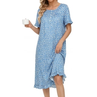 Avidlove Women Nightgowns with Pockets Button Front Henley NeckHouse Dresses Ruffle Hem Nightdress Sleepwear Short Sleeve Pajamas Dress