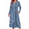 thumbnail image 1 of KISSGAL Women Nightgowns Long Sleeve Sleepshirts Pleated Long Nightdress V Neck Curved Hem Night Gown Sleepwear with Pockets, 1 of 7