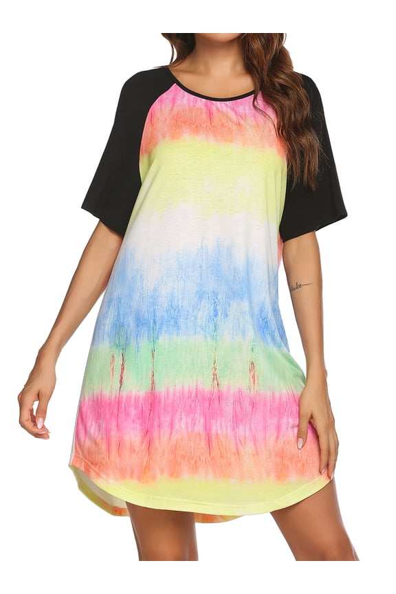 Women Nightgowns Short Sleeve Sleep Shirts Crew Neck Nightdress Soft Sleepwear