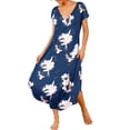 thumbnail image 1 of Avidlove Women Nightgowns Side Split Long Nightshirts Short Sleeve Soft Sleepwear V Neck Nightdress with Pockets, 1 of 6