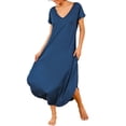 thumbnail image 1 of Avidlove Women Nightgowns Side Split Long Nightshirts Short Sleeve Soft Sleepwear V Neck Nightdress with Pockets, 1 of 7