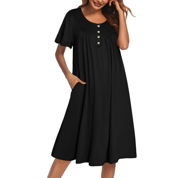 Avidlove Women Nightgows Short Sleeve House Dress Floral Print Sleepshirt with Pocket Sleepwear