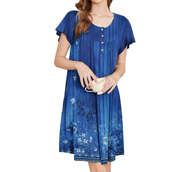 Avidlove Women Nightgows Short Sleeve House Dress Floral Print Sleepshirt with Pocket Sleepwear