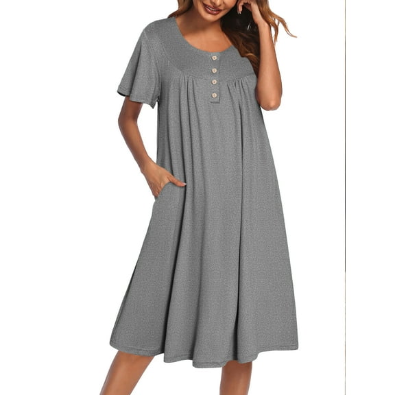 Avidlove Women Nightgows Short Sleeve House Dress Floral Print Sleepshirt with Pocket Sleepwear