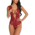 thumbnail image 1 of Avidlove Women One Piece Lingerie Lace Bodysuit Deep V Underwear (Large 1-Dark red), 1 of 4