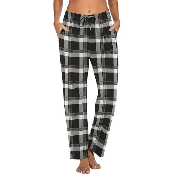 Avidlove Women Pajama Pants with Pockets Stretch Buffalo Plaid Pajama Bottoms Drawstring Casual Cozy Lounge Pants Black and White Strip Plaid Pj Pants Sleepwear
