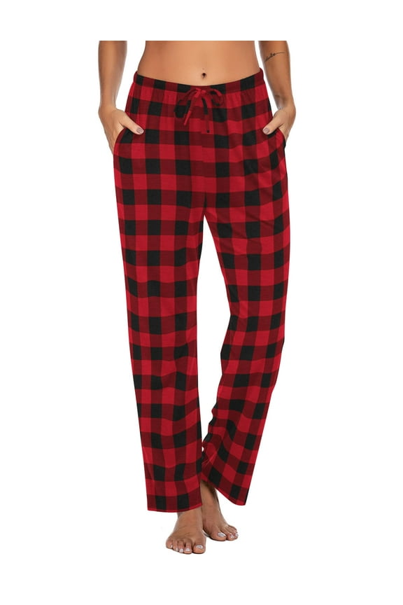 Women Pajama Pants with Pockets Stretch Buffalo Red Plaid Pajama Bottoms Drawstring Christmas Pj Pants Sleepwear Casual Cozy Lounge Pants