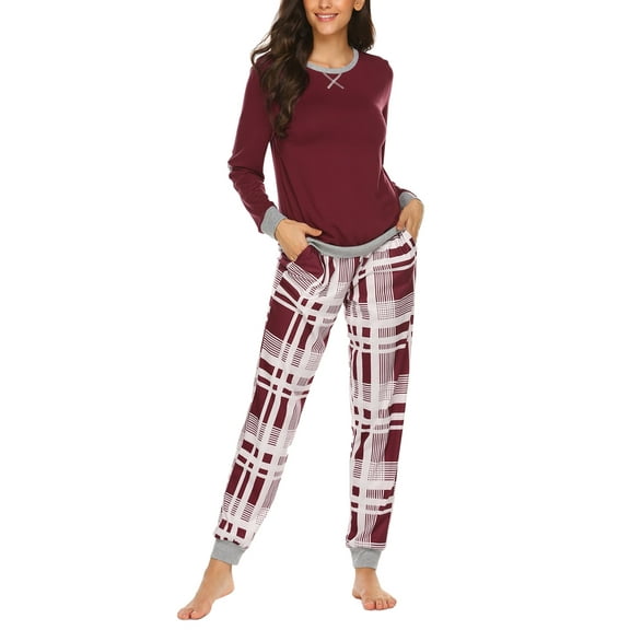 Avidlove Women Pajama Sets with Pocket Comfy Long Sleeve Pajama with Plaid Jogger Pants Lounge Sets Crew Neck Soft Christmas Sleepwear