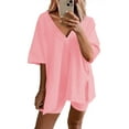 thumbnail image 1 of Avidlove Women Pajamas Set Oversized 2 Piece Lounge Sets Deep V Neck T-Shirts Tops with Biker Shorts Set Side Slit Workout Tracksuit S-XXL, 1 of 8