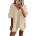 thumbnail image 1 of Avidlove Women Pajamas Set Oversized 2 Piece Lounge Sets Deep V Neck T-Shirts Tops with Biker Shorts Set Side Slit Workout Tracksuit S-XXL, 1 of 8