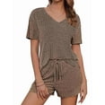 thumbnail image 1 of Avidlove Women Ribbed Knit Pajama Set Short Sleeve Top and Shorts Sleepwear Lounge Set Two Piece Shorts Outfits Set Loungewear S-XXXL, 1 of 7