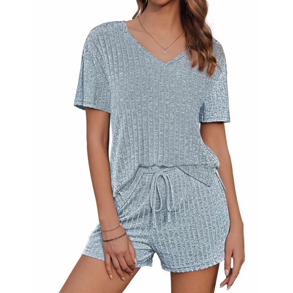 Avidlove Women Ribbed Knit Pajama Set Short Sleeve Top and Shorts Sleepwear Lounge Set Two Piece Shorts Outfits Set Loungewear S-XXXL