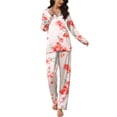 thumbnail image 1 of Avidlove Women Satin Pajama Set Silky Long Sleeve Sleepwear Soft Floral Print Pj Set Button Down Nightwear S-XXL, 1 of 7