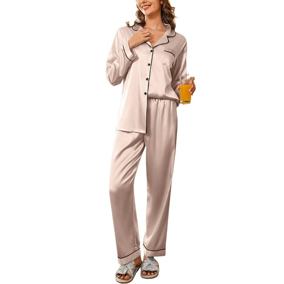 Avidlove Women Satin Pajama Set Silky Long Sleeve Sleepwear Soft Pj Set Button Down Nightwear S-XXL