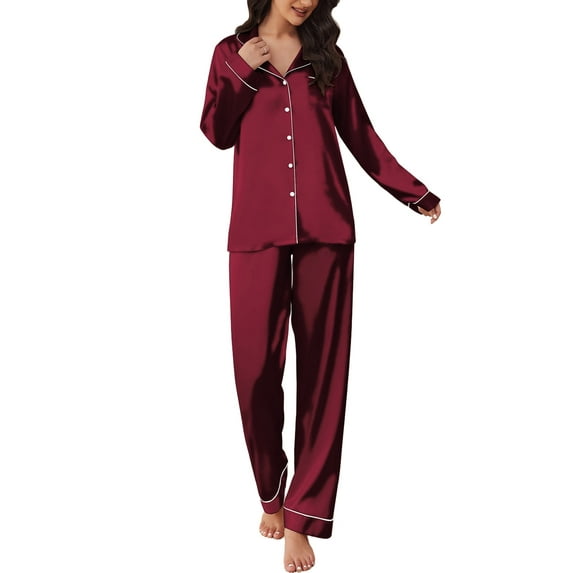 Avidlove Women Satin Pajama Set Silky Long Sleeve Sleepwear Soft Pj Set Button Down Nightwear S-XXL