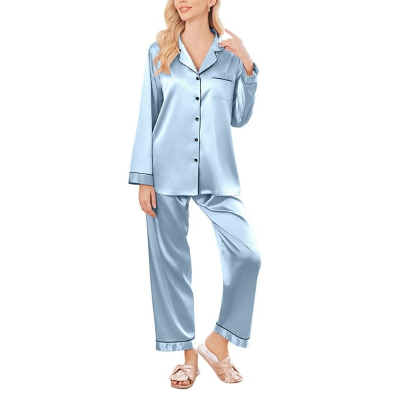 Avidlove Women Satin Pajama Set Silky Long Sleeve Sleepwear Soft Pj Set Button Down Nightwear S-XXL