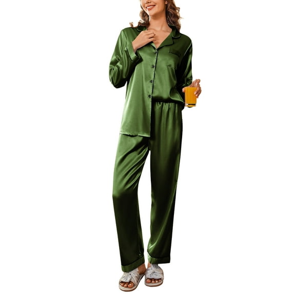 Avidlove Women Satin Pajama Set Silky Long Sleeve Sleepwear Soft Pj Set Button Down Nightwear S-XXL