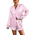 thumbnail image 1 of Avidlove Women Satin Pajama Sets Long Sleeve Button Down Tops and Ruffle Shorts Pjs Silk Lounge Set Notch Collar Sleepwear, 1 of 7