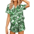 thumbnail image 1 of Avidlove Women Satin Pajamas Set Short Sleeve Shirts with Boxer Ruffle Shorts 2 Piece Pj Sets Soft Sleepwear Button Down Nightwear Loungewear S-XXL,Leaf, 1 of 7