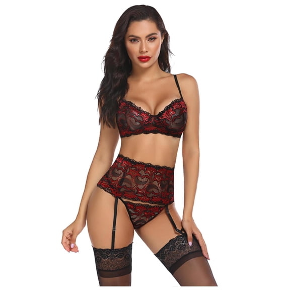 Avidlove Women Sexy Lingerie Set with Garter Lace Underwire Lingerie Sets(PonceauS)