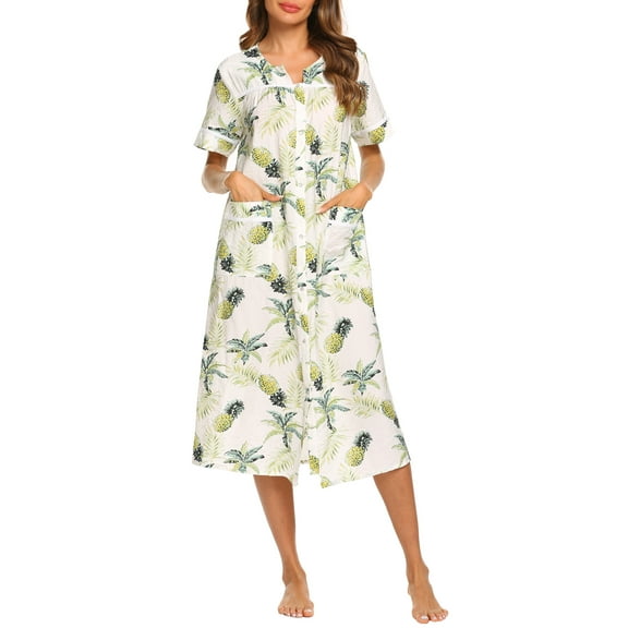 Avidlove Women Snap Front Dusters Housecoat Cotton Long Nightgown Short Sleeve House Robe Dress with Pockets