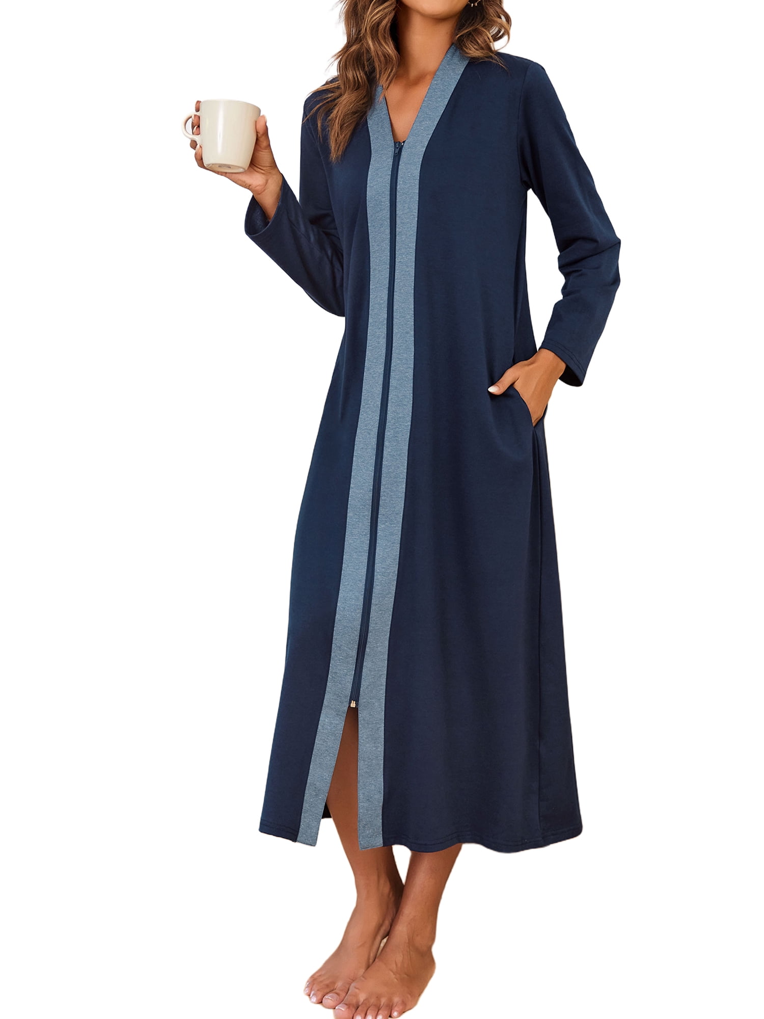 Long Work Robe Avidlove Women Zipper Front Robes Long Sleeve Housecoat Lightweight ...